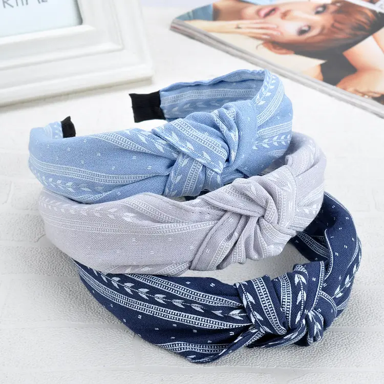 Korean Fabric Bow Hairband Set Blue Gray Wholesale