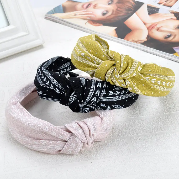 Korean Fabric Bow Hairband Set Blue Gray Wholesale
