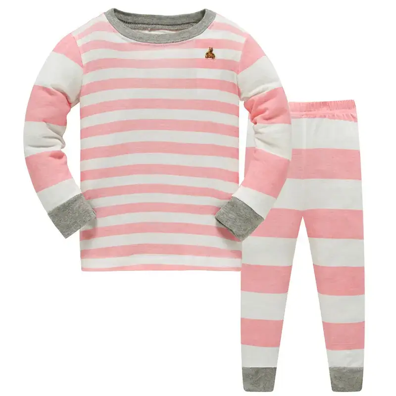 Baby Striped Cotton Pajamas Red Trim 8 - Image 3