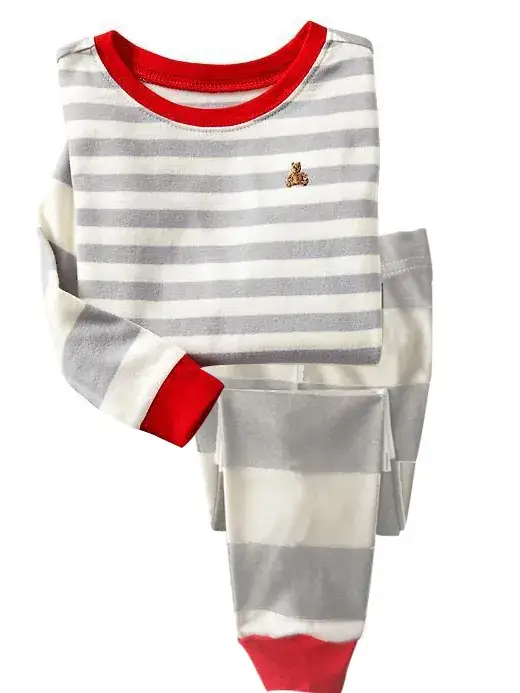 Baby Striped Cotton Pajamas Red Trim 8 - Image 5