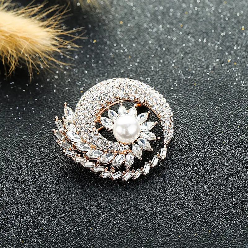 Elegant Crystal Rotating Brooch with Pearl & Blue Accents - Image 6
