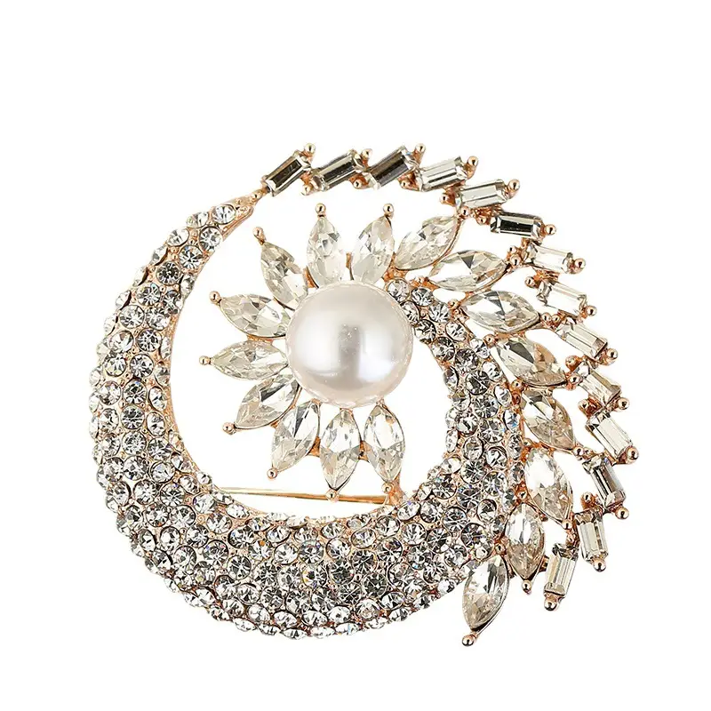 Elegant Crystal Rotating Brooch with Pearl & Blue Accents - Image 7
