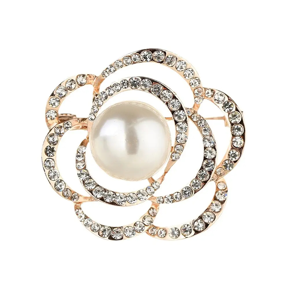Pearl Flower Brooch with Crystal Accents - Image 6