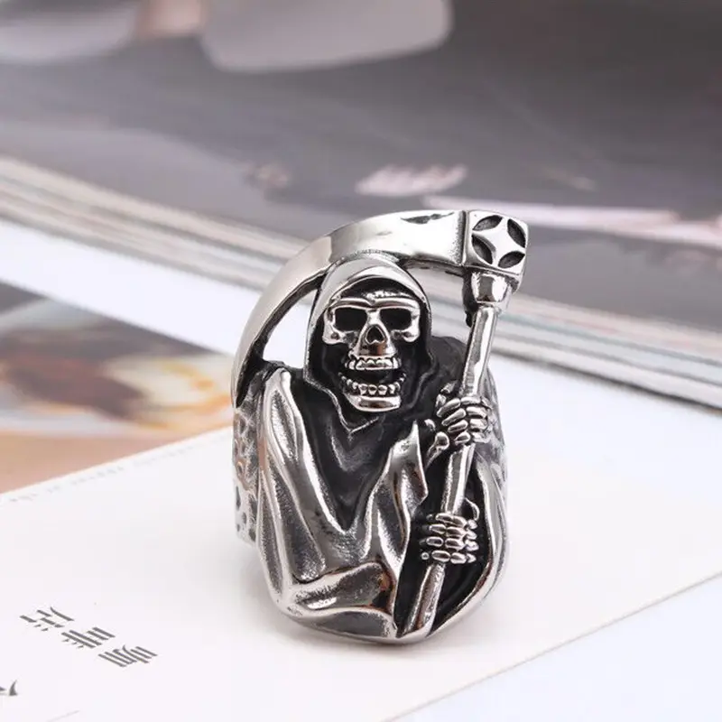 Death Sickle Skull Men's Ring Titanium Steel - Image 11
