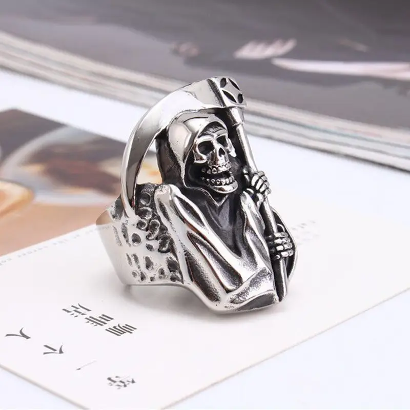 Death Sickle Skull Men's Ring Titanium Steel - Image 12