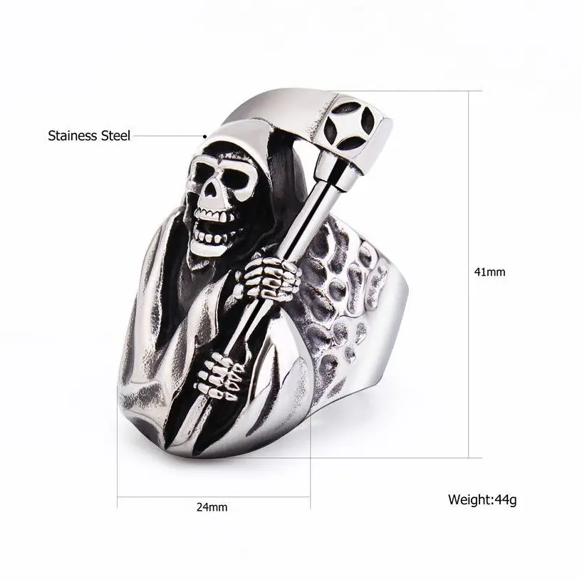 Death Sickle Skull Men's Ring Titanium Steel - Image 14