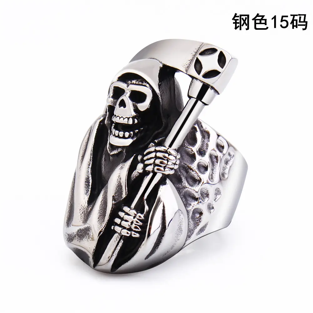 Death Sickle Skull Men's Ring Titanium Steel - Image 9