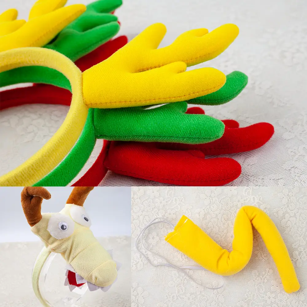New Year Dragon Horn Headband Yellow Plush Cute Zodiac Dragon - Image 22