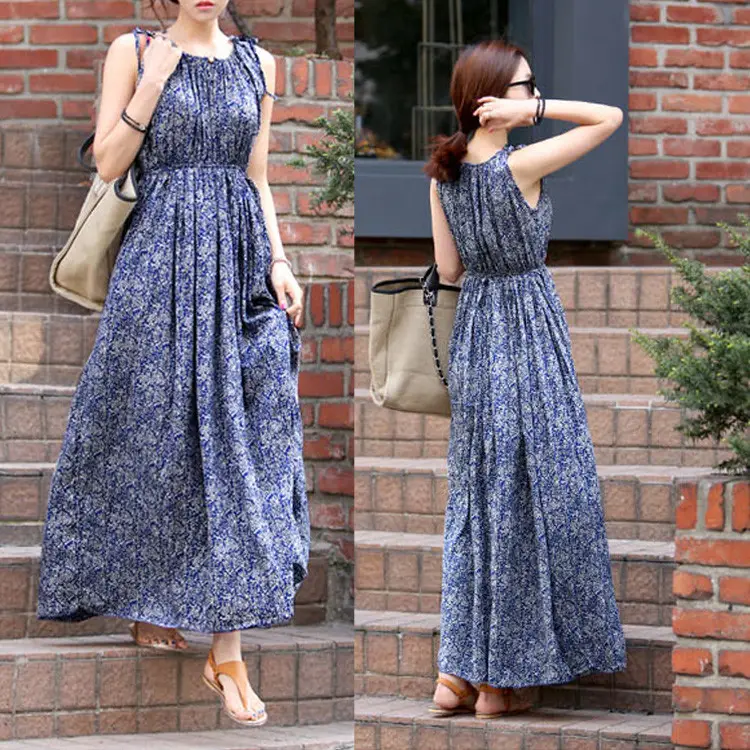 New Summer Women's Sleeveless Floral Long Skirt Dress - Image 2