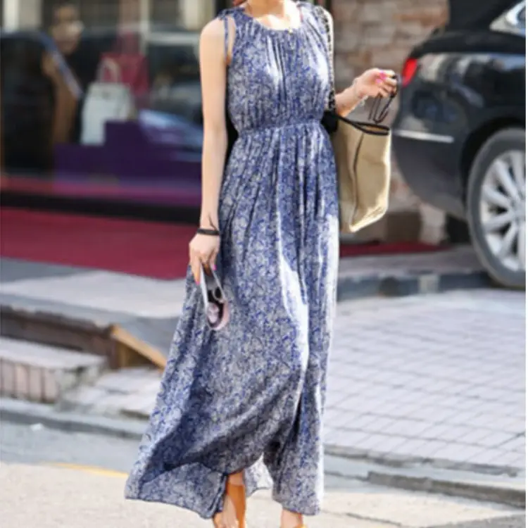 New Summer Women's Sleeveless Floral Long Skirt Dress - Image 4