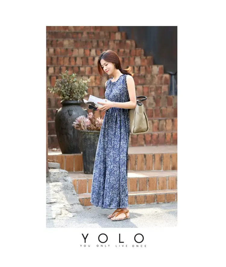 New Summer Women's Sleeveless Floral Long Skirt Dress — feature 12