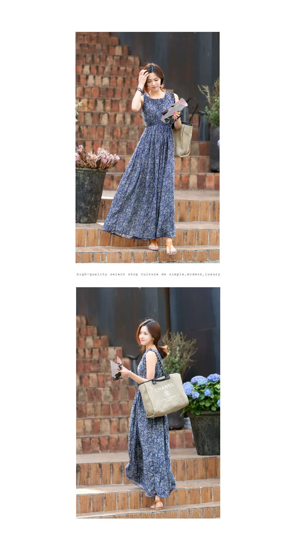 New Summer Women's Sleeveless Floral Long Skirt Dress — feature 14