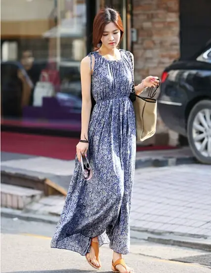 New Summer Women's Sleeveless Floral Long Skirt Dress — feature 22