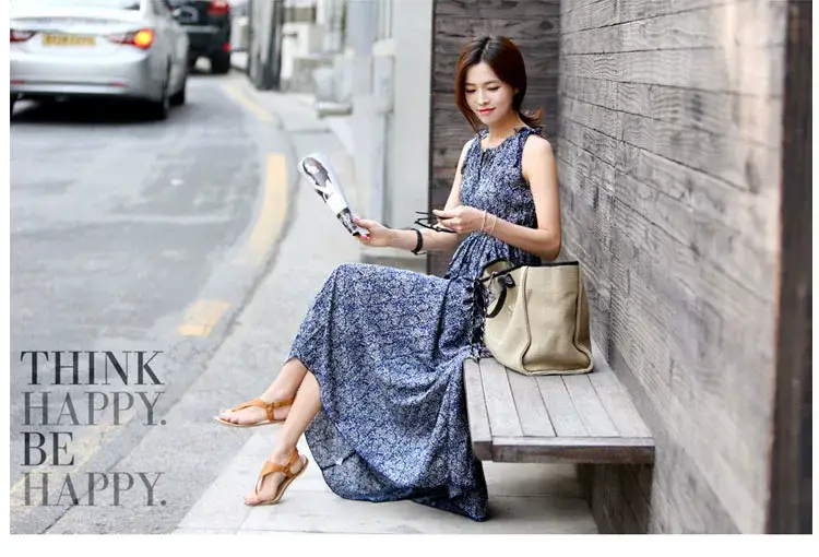New Summer Women's Sleeveless Floral Long Skirt Dress — feature 5