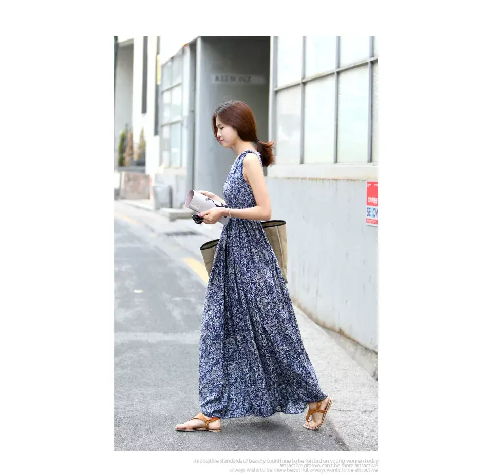 New Summer Women's Sleeveless Floral Long Skirt Dress — feature 6