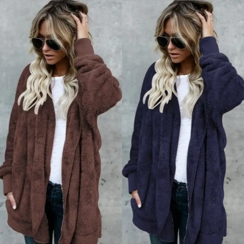 Pink Faux Fur Mid-Length Reversible Coat for Women - Image 14