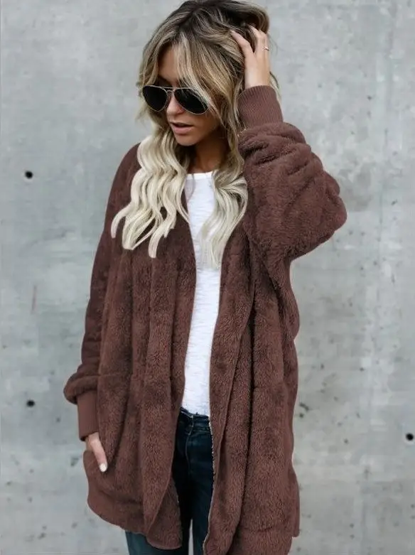 Pink Faux Fur Mid-Length Reversible Coat for Women - Image 5