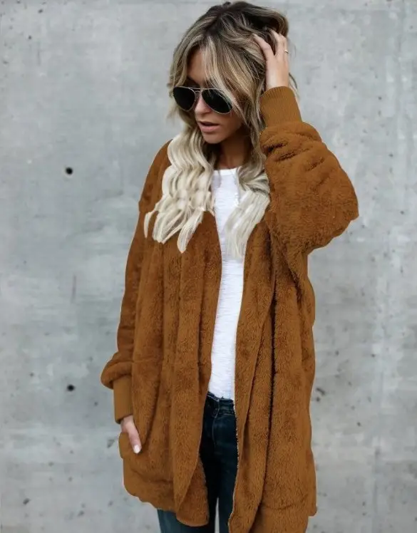 Pink Faux Fur Mid-Length Reversible Coat for Women - Image 7