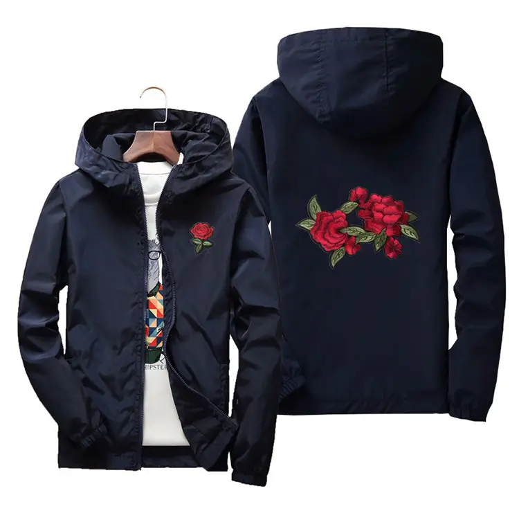 Men's White Embroidered Hoodie with Rose Design