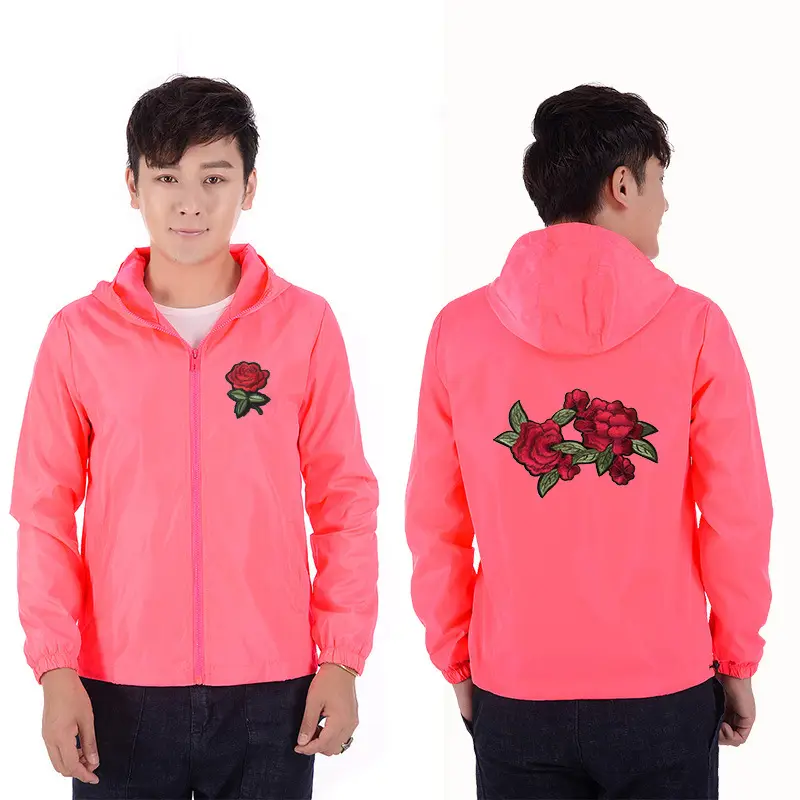 Men's White Embroidered Hoodie with Rose Design