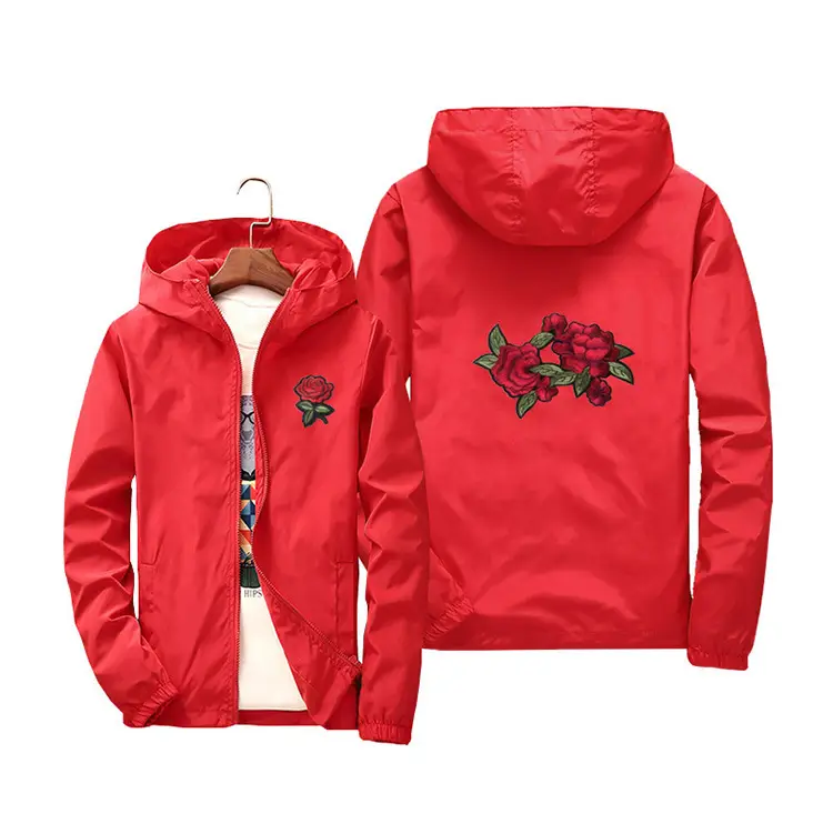 Men's White Embroidered Hoodie with Rose Design