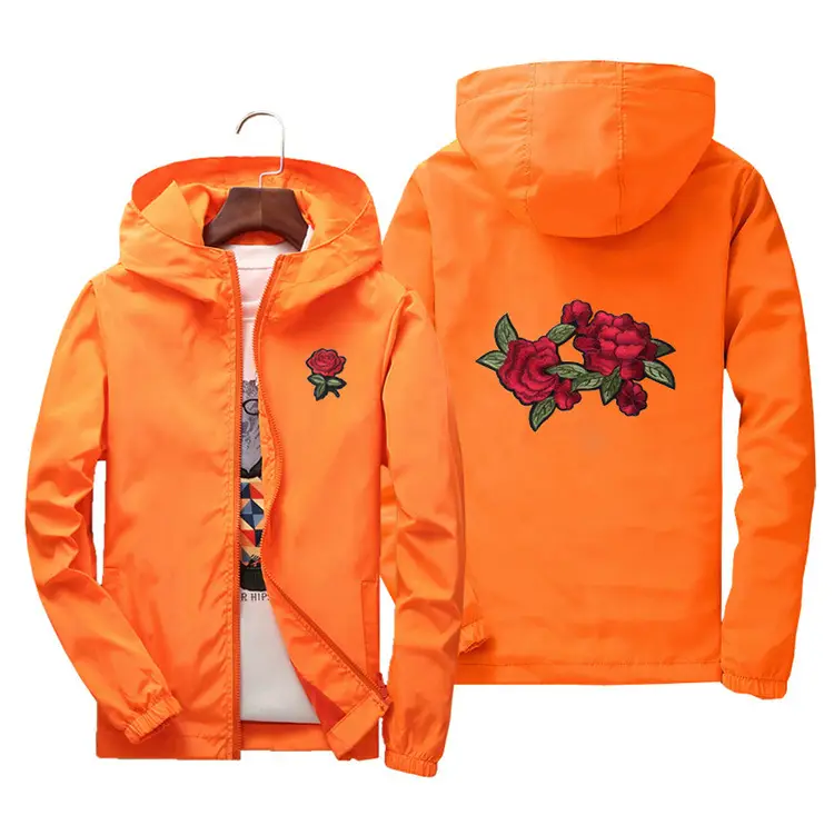 Men's White Embroidered Hoodie with Rose Design