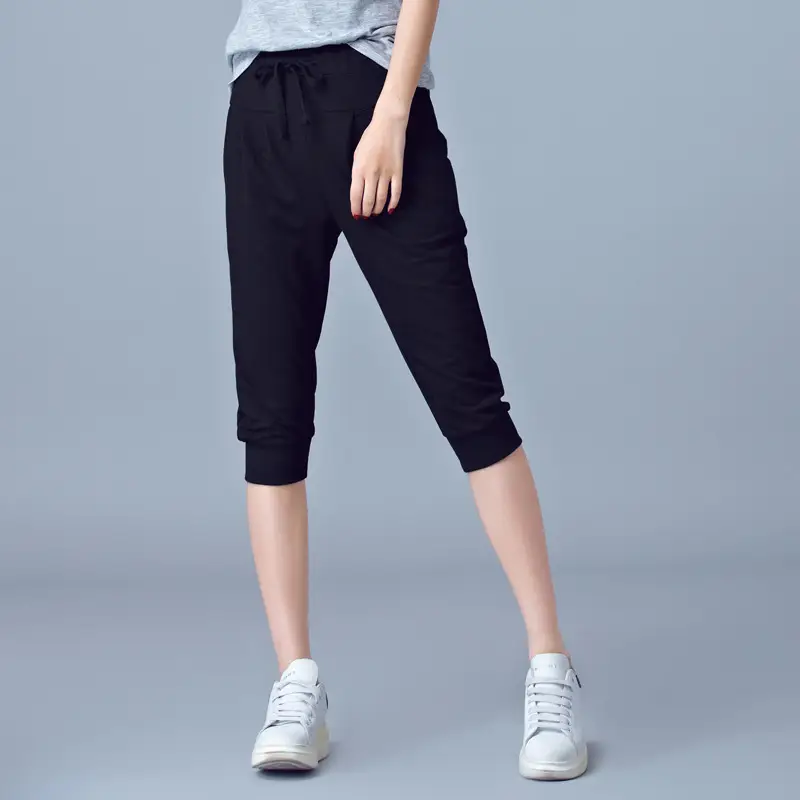 Women High-Waist Stretch Cropped Sports Pants Gray - Image 7