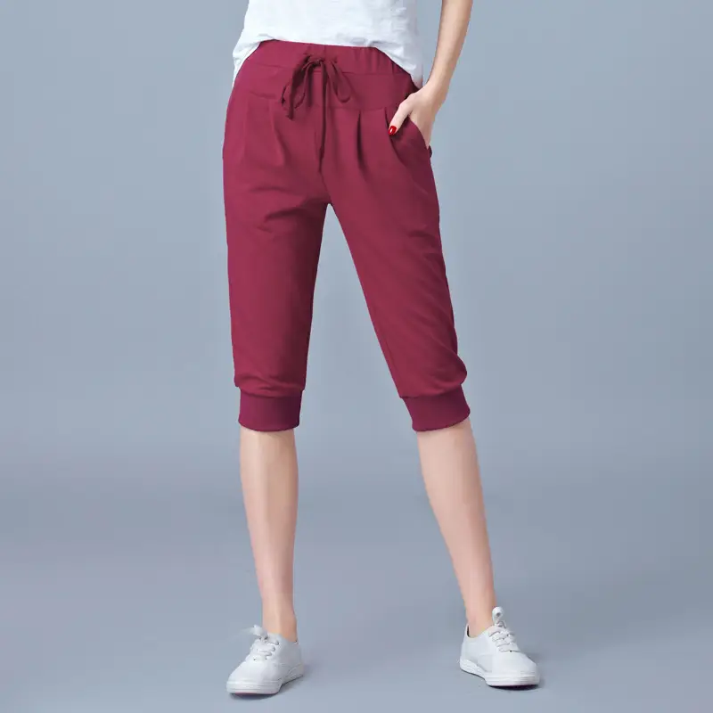 Women High-Waist Stretch Cropped Sports Pants Gray - Image 8