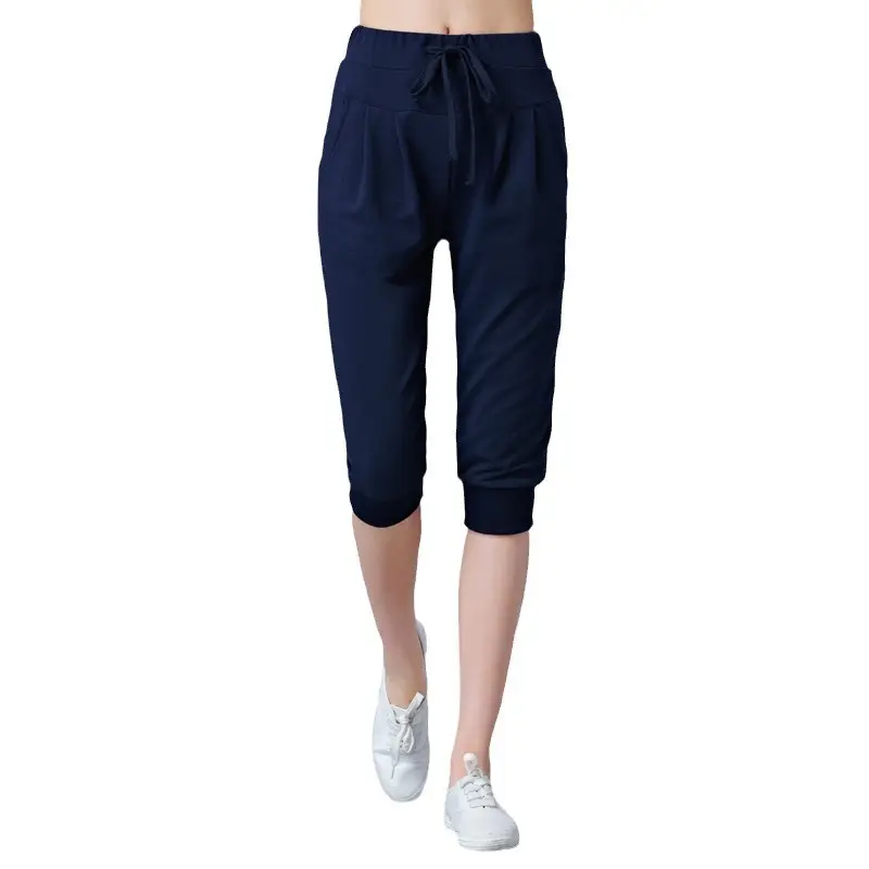 Women High-Waist Stretch Cropped Sports Pants Gray - Image 9
