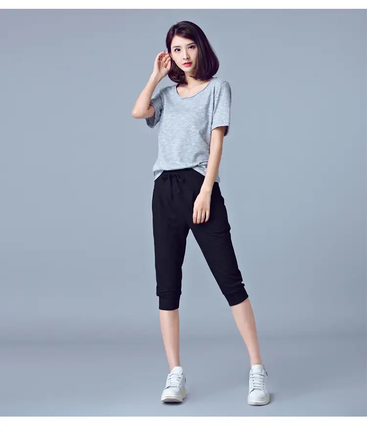 Women High-Waist Stretch Cropped Sports Pants Gray — feature 24