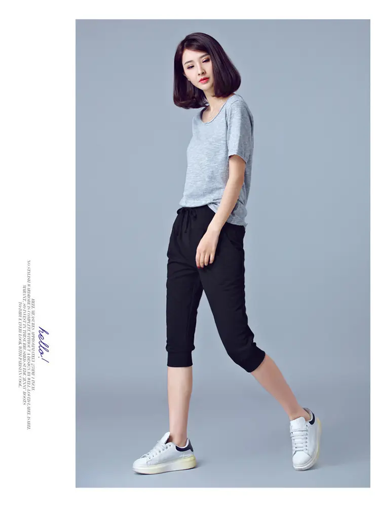 Women High-Waist Stretch Cropped Sports Pants Gray — feature 25