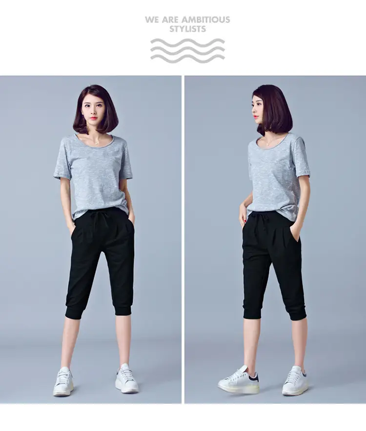 Women High-Waist Stretch Cropped Sports Pants Gray — feature 26