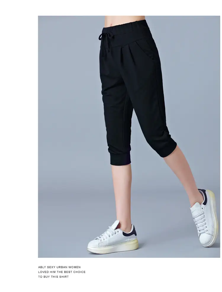 Women High-Waist Stretch Cropped Sports Pants Gray — feature 29