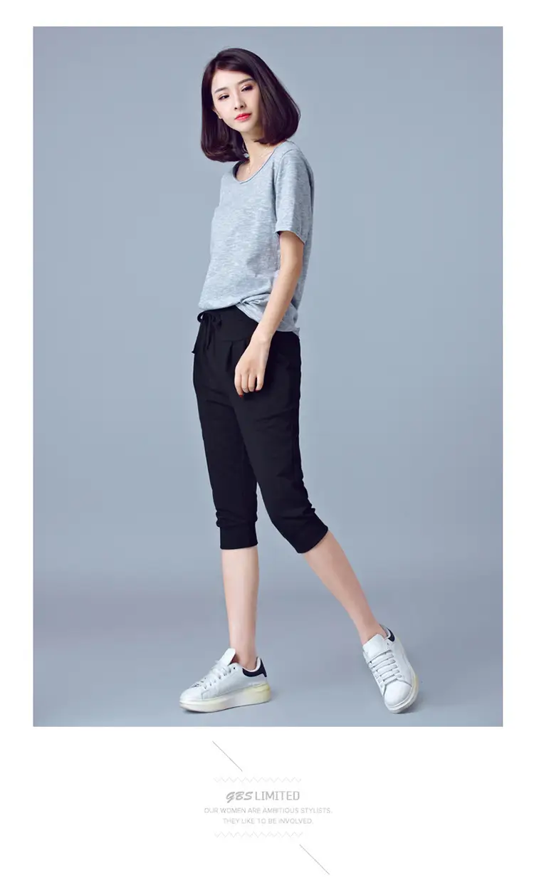 Women High-Waist Stretch Cropped Sports Pants Gray — feature 30