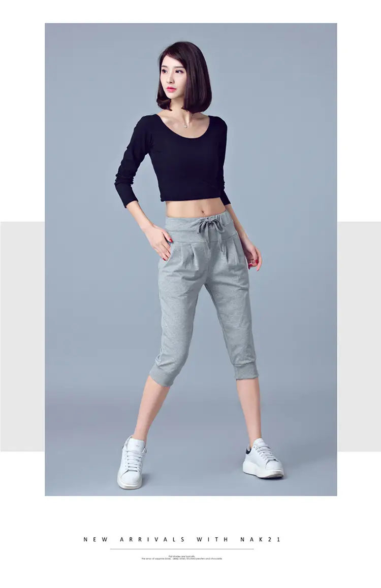 Women High-Waist Stretch Cropped Sports Pants Gray — feature 33