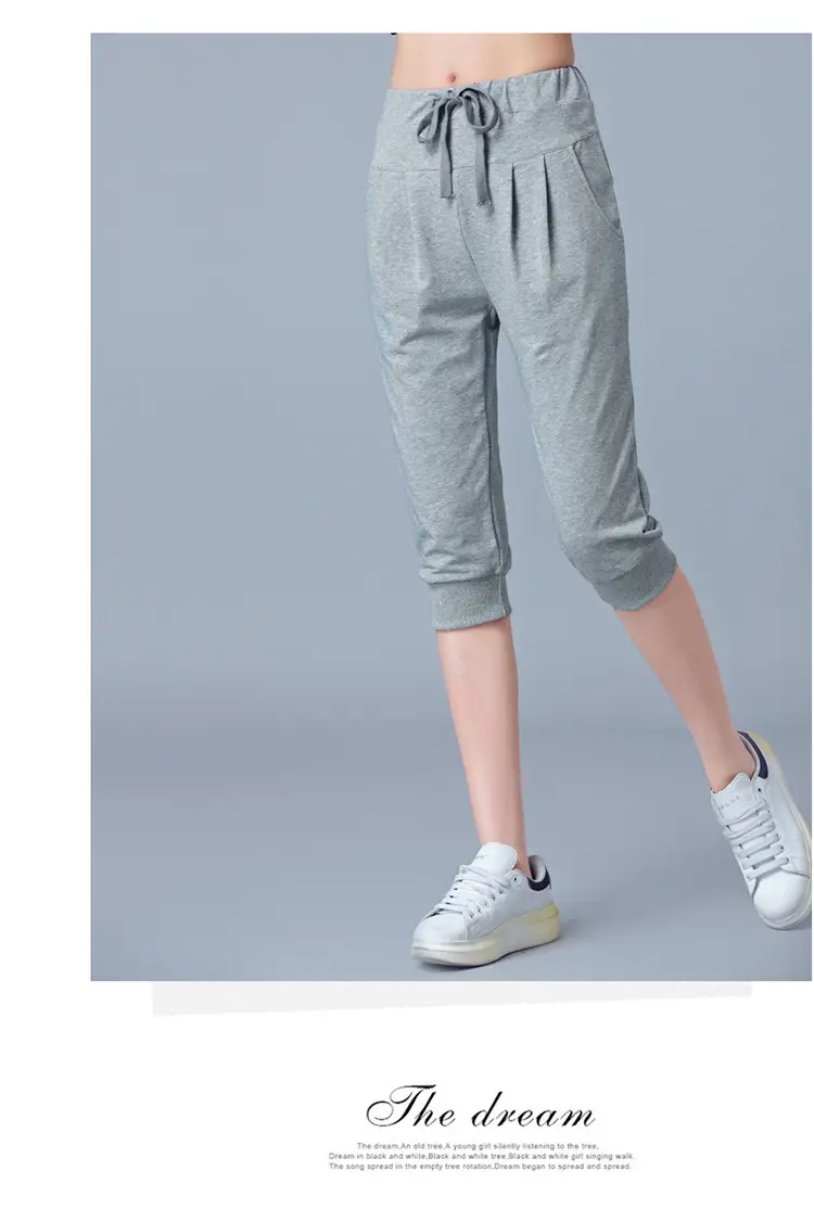Women High-Waist Stretch Cropped Sports Pants Gray — feature 34