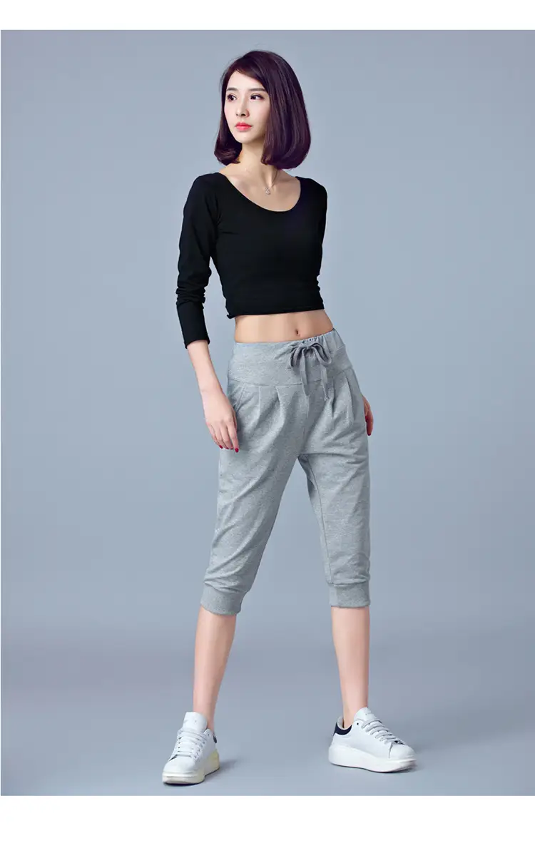 Women High-Waist Stretch Cropped Sports Pants Gray — feature 35
