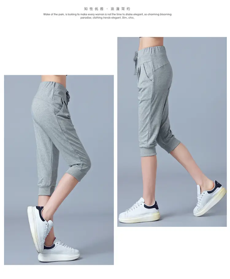 Women High-Waist Stretch Cropped Sports Pants Gray — feature 36