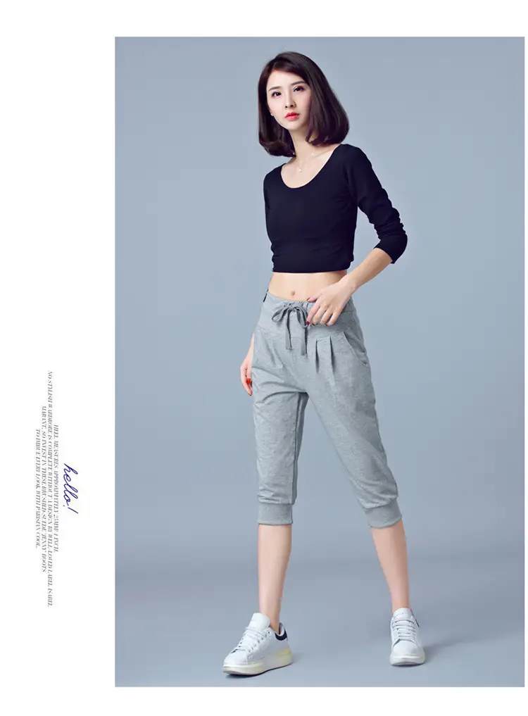 Women High-Waist Stretch Cropped Sports Pants Gray — feature 37