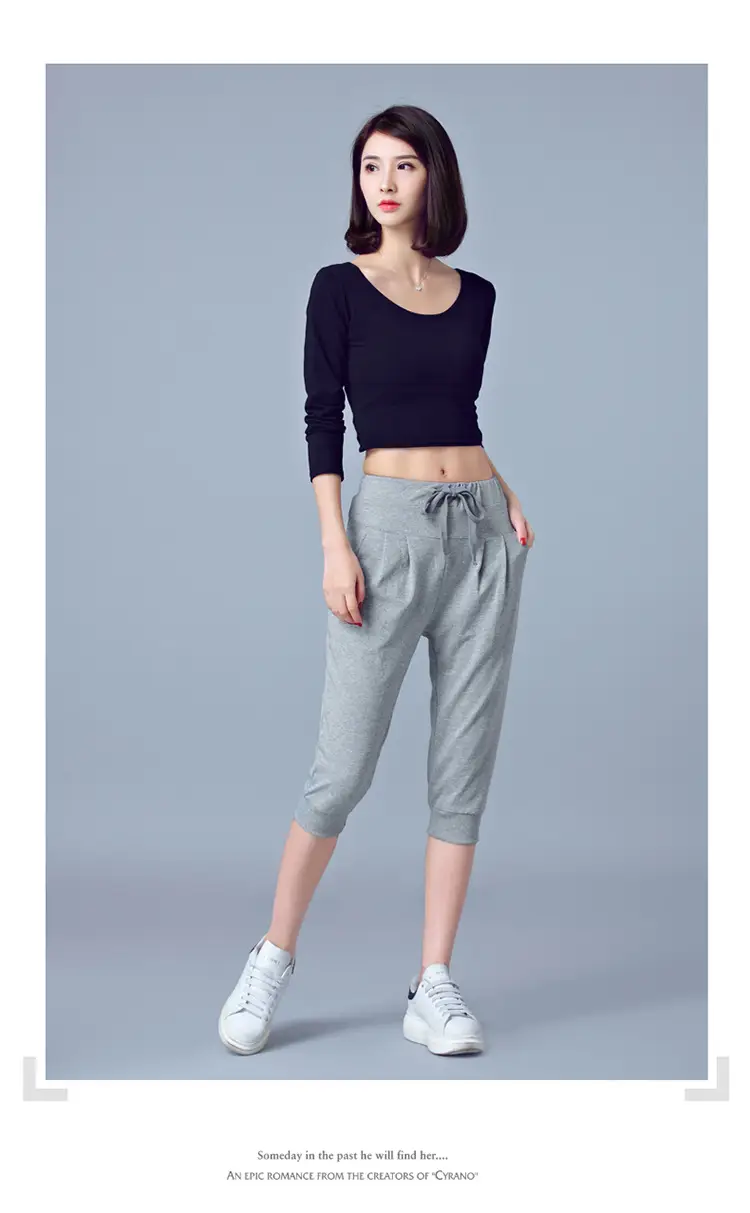 Women High-Waist Stretch Cropped Sports Pants Gray — feature 38