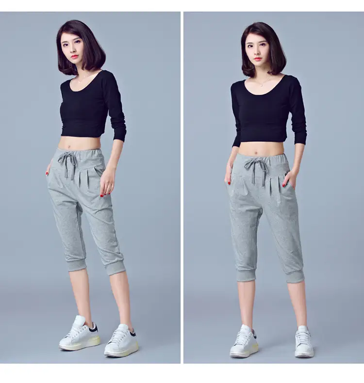 Women High-Waist Stretch Cropped Sports Pants Gray — feature 39