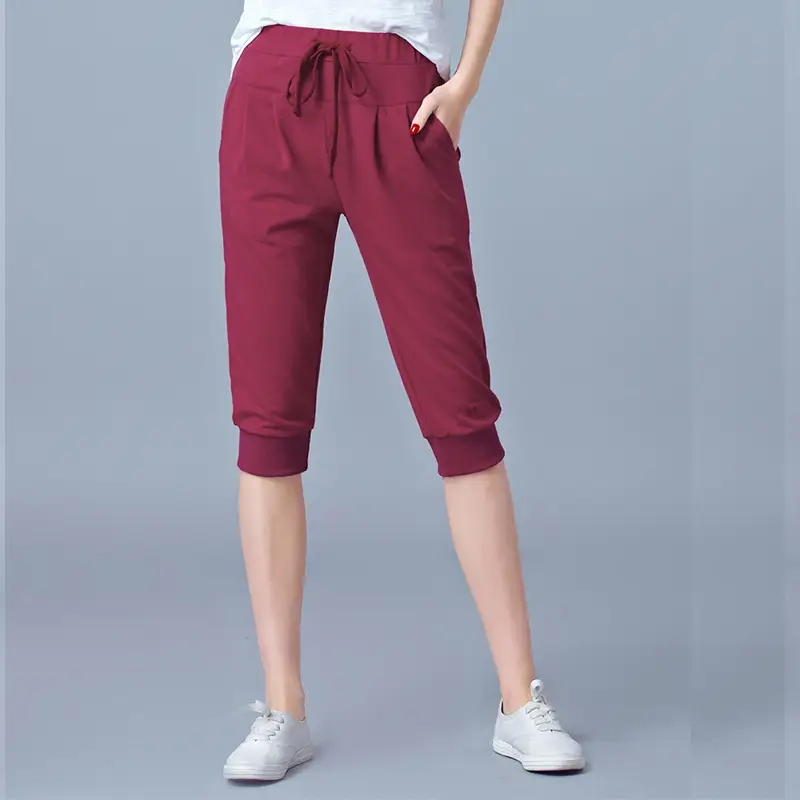 Women High-Waist Stretch Cropped Sports Pants Gray - Image 3