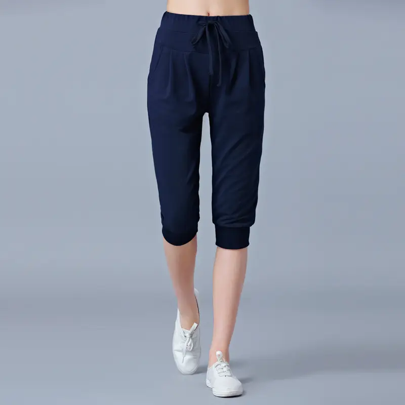 Women High-Waist Stretch Cropped Sports Pants Gray - Image 4