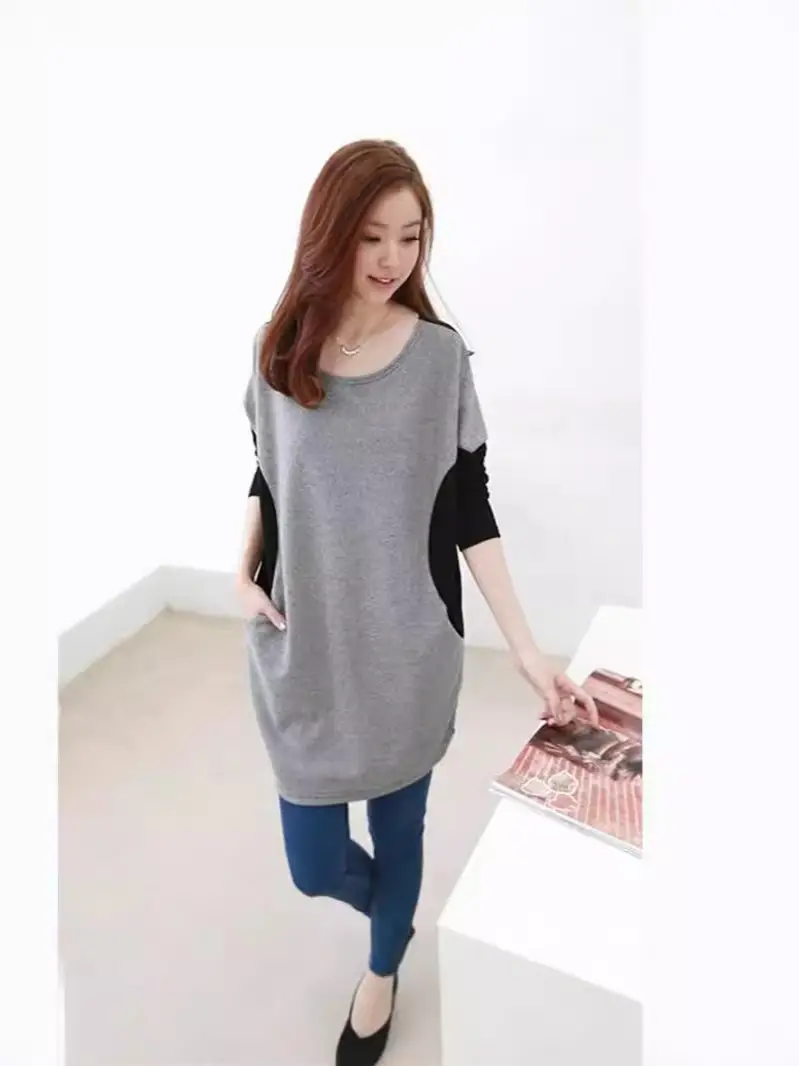 2024 Korean T-Shirt Long Sleeve Women Grey Black - Image 2