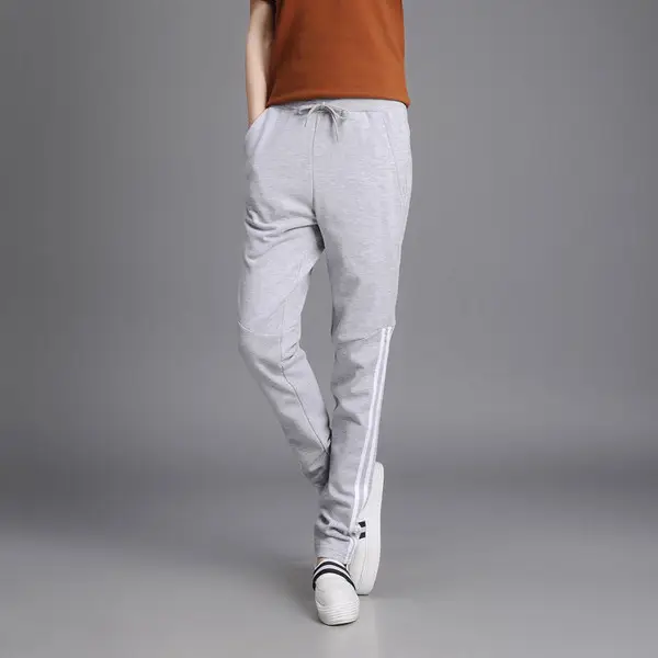 Women Grey Slim Fit Sports Pants 3 Bar Waist
