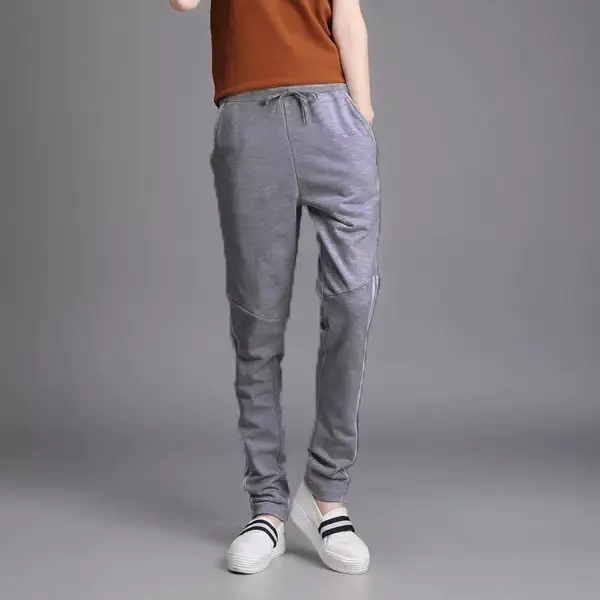 Women Grey Slim Fit Sports Pants 3 Bar Waist