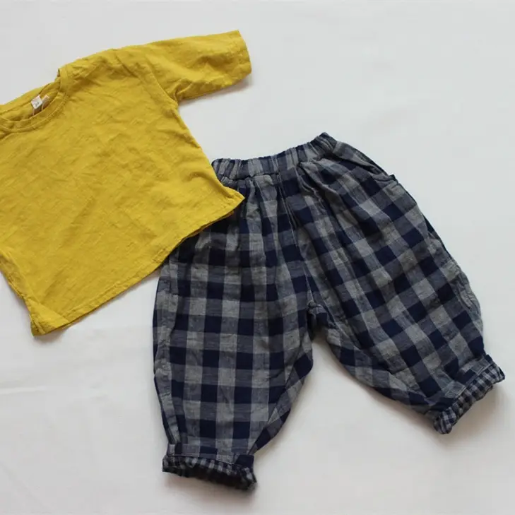 Autumn Boys Plaid Pants Orange Top Set - Image 5