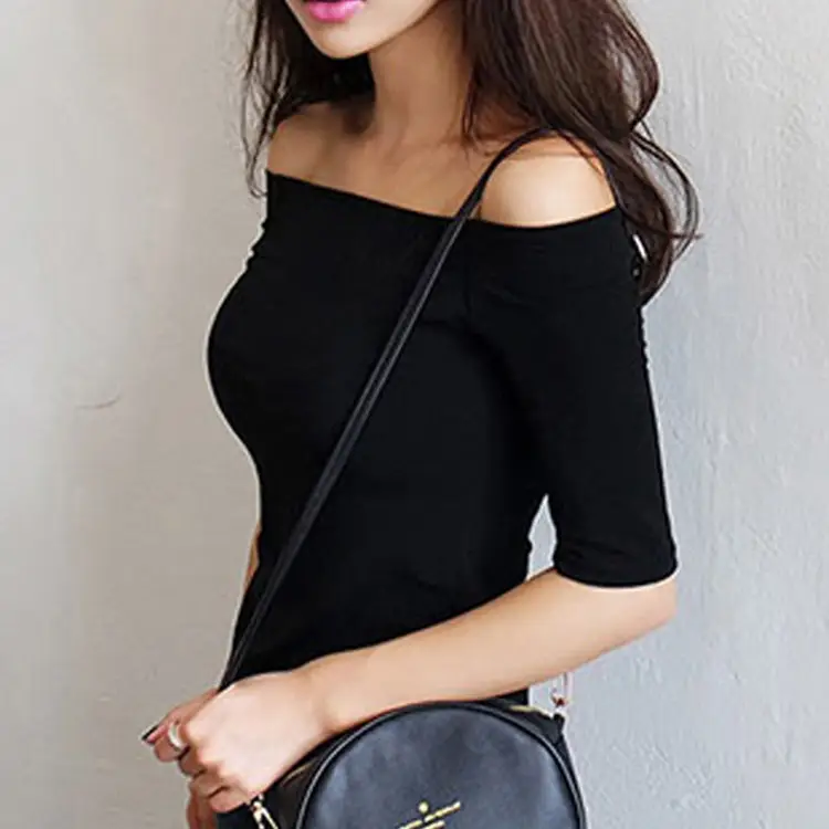 2022 Off-shoulder Combed Cotton T-Shirt Women - Image 7