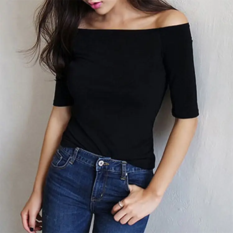 2022 Off-shoulder Combed Cotton T-Shirt Women - Image 8