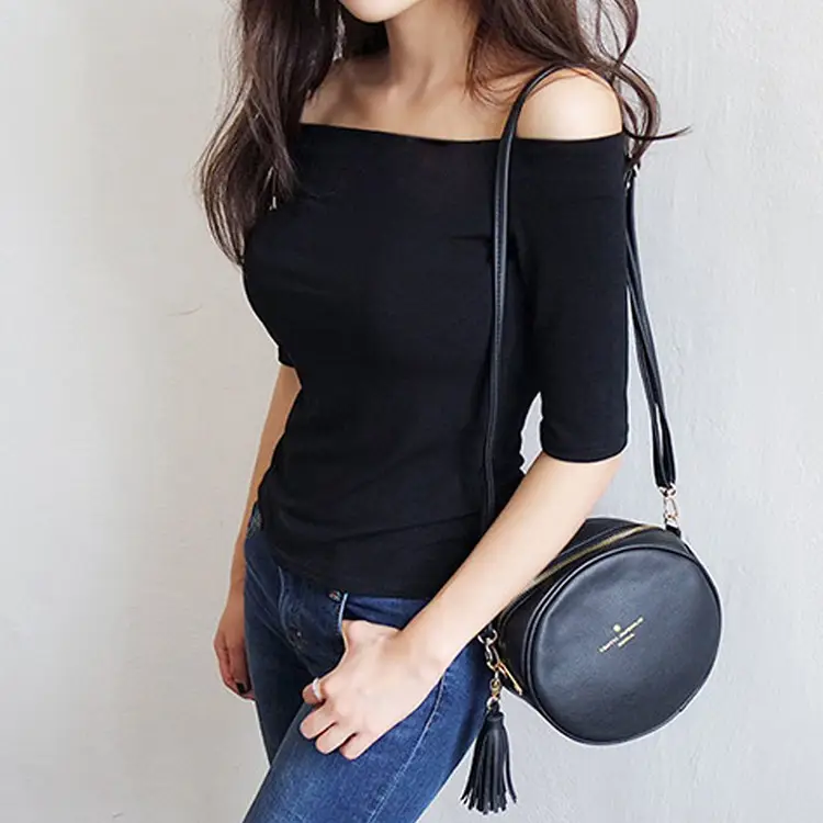 2022 Off-shoulder Combed Cotton T-Shirt Women - Image 9
